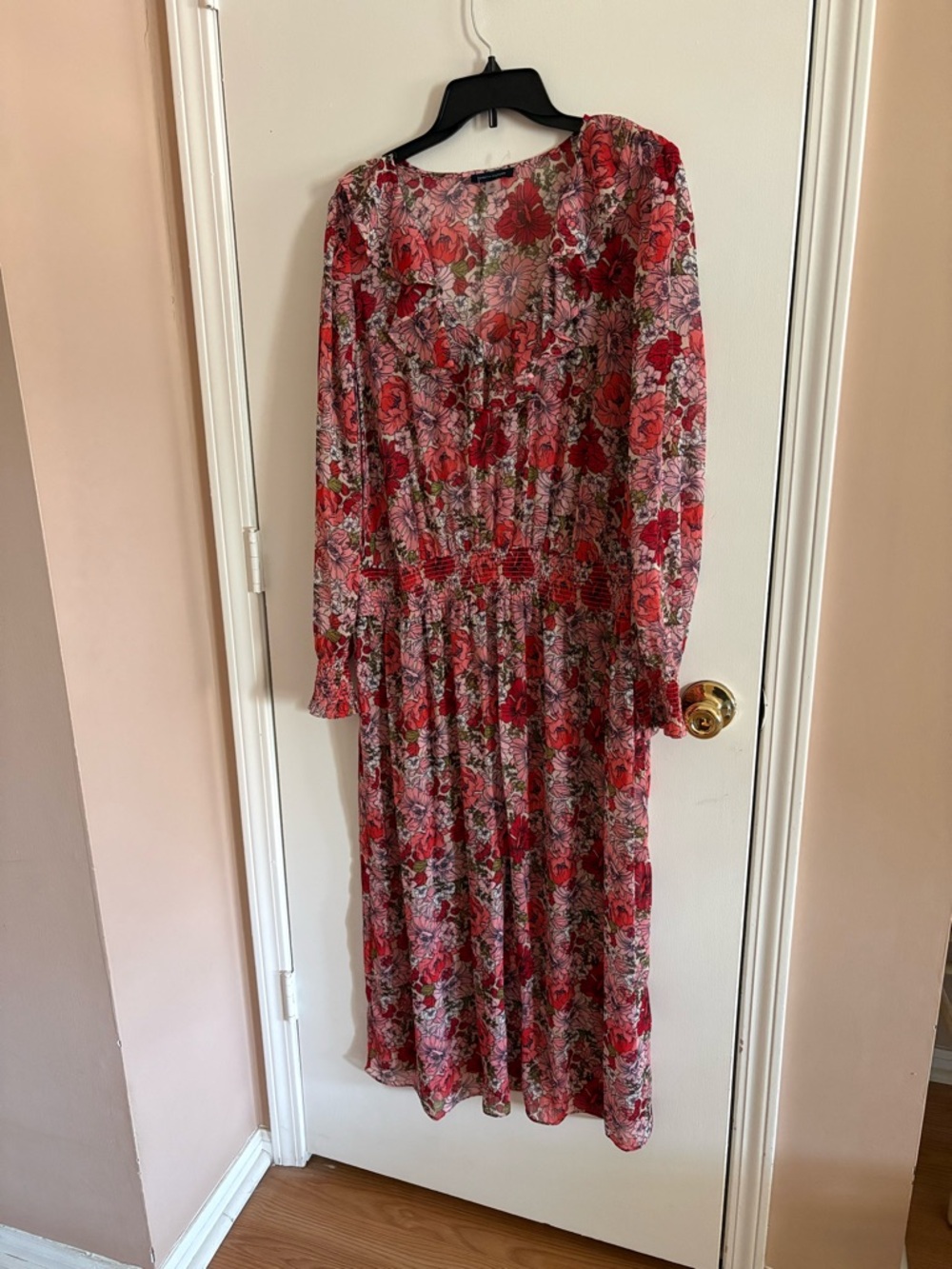 Tommy Hilfiger Red Floral Long-Sleeve Midi Dress